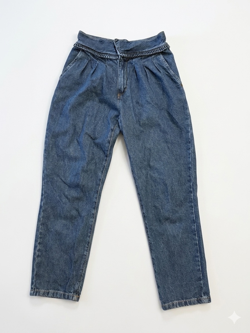 Maria Filó Farm Rio Co. High-Waisted Pleated Mom Jeans with Braided Waist Detail